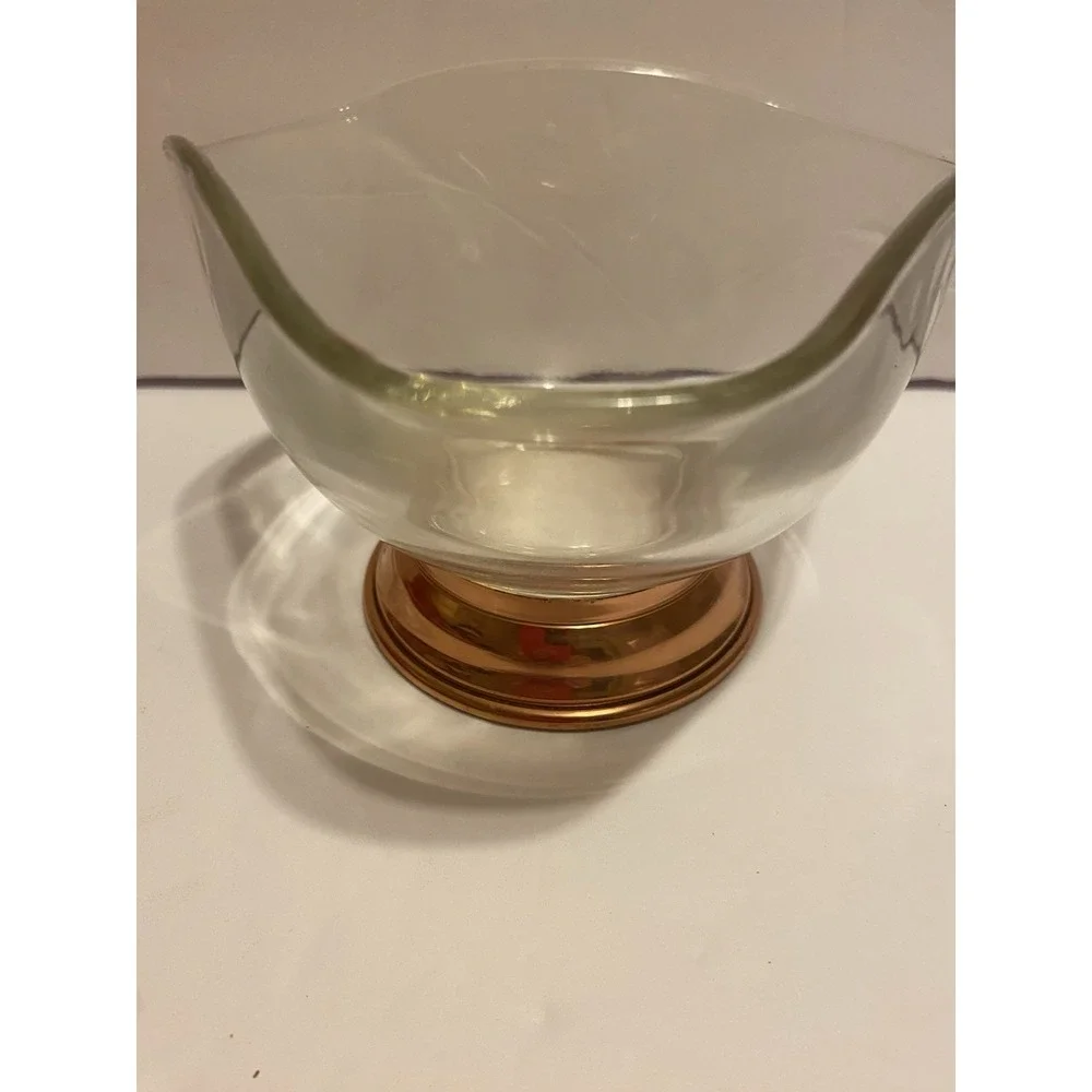 Princess House Glass Fluted Bowl with Copper Base  Vintage excellent‎ condition